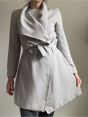Club Monaco Minimalist Trench Coat in Light Grey